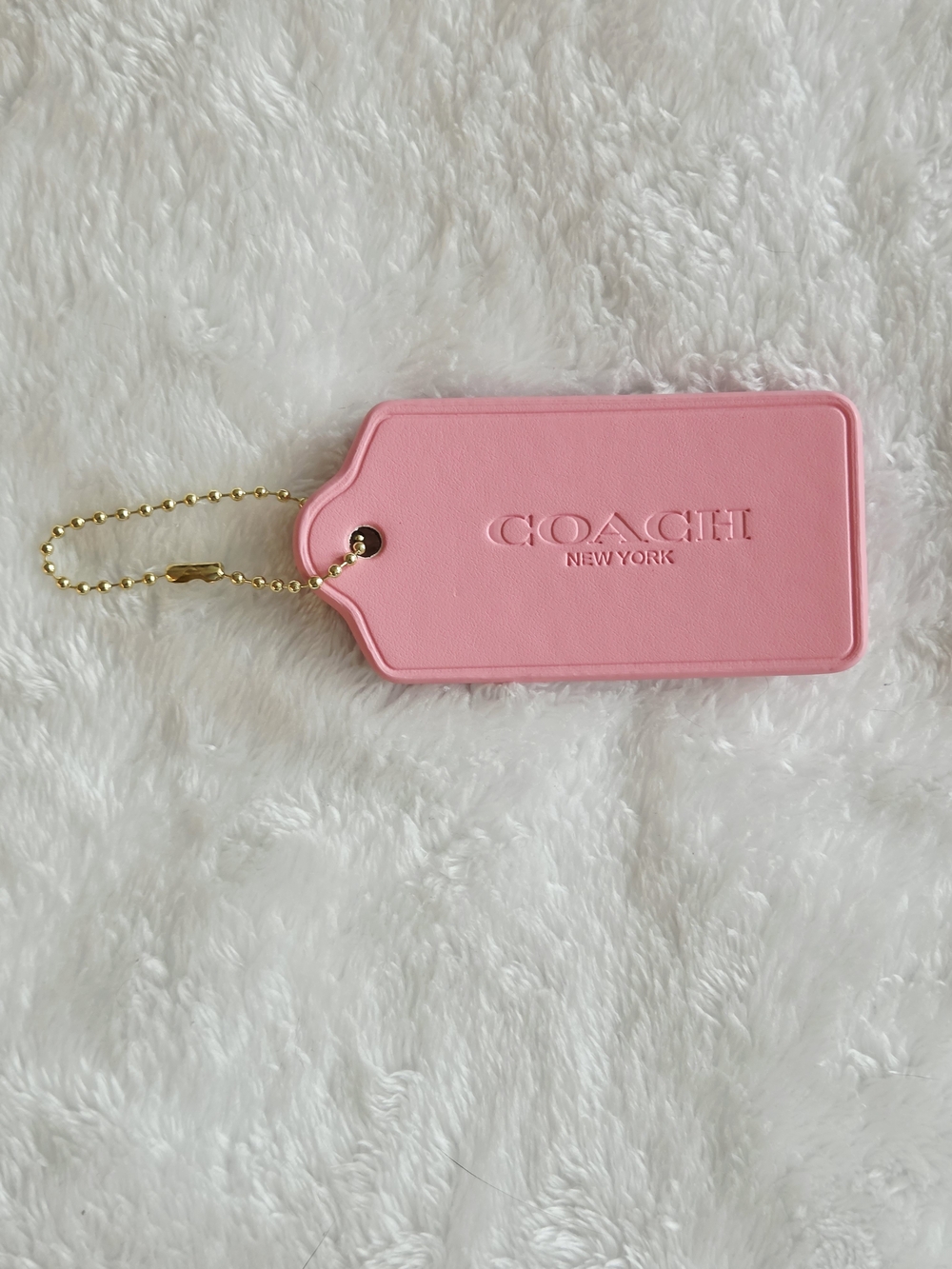 C Logo Pink Leather Hang Tag with Gold-Tone Chain Beautiful Bag Tag